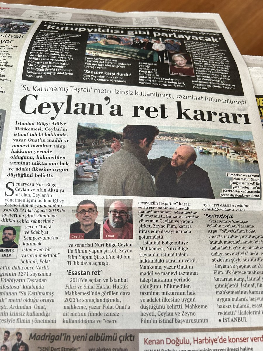 Dünyanın en prestijli festivallerinde ödül almış adamsın. Ahlat Ağacı’nın bir sahnesinde başka bir yazarın eserini bilerek veya bilmeden kullanmışsın. Mahkeme bunun başkasının eseri olduğunu söyleyip sana 40 bin TL öde demiş. Ödemeyip avukatlara daha da çok paralar vererek üst