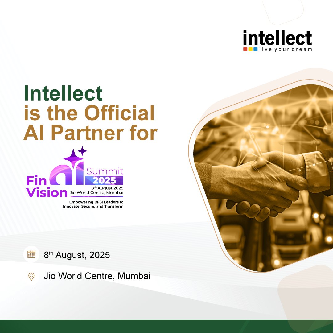 We are happy to announce that Intellect is the official AI Partner for the FinVision AI Summit 2025. Join us on August 8th at the Jio World Centre in Mumbai, where we will showcase the transformative impact of AI on the financial landscape with Purple Fabric. 

As the world's