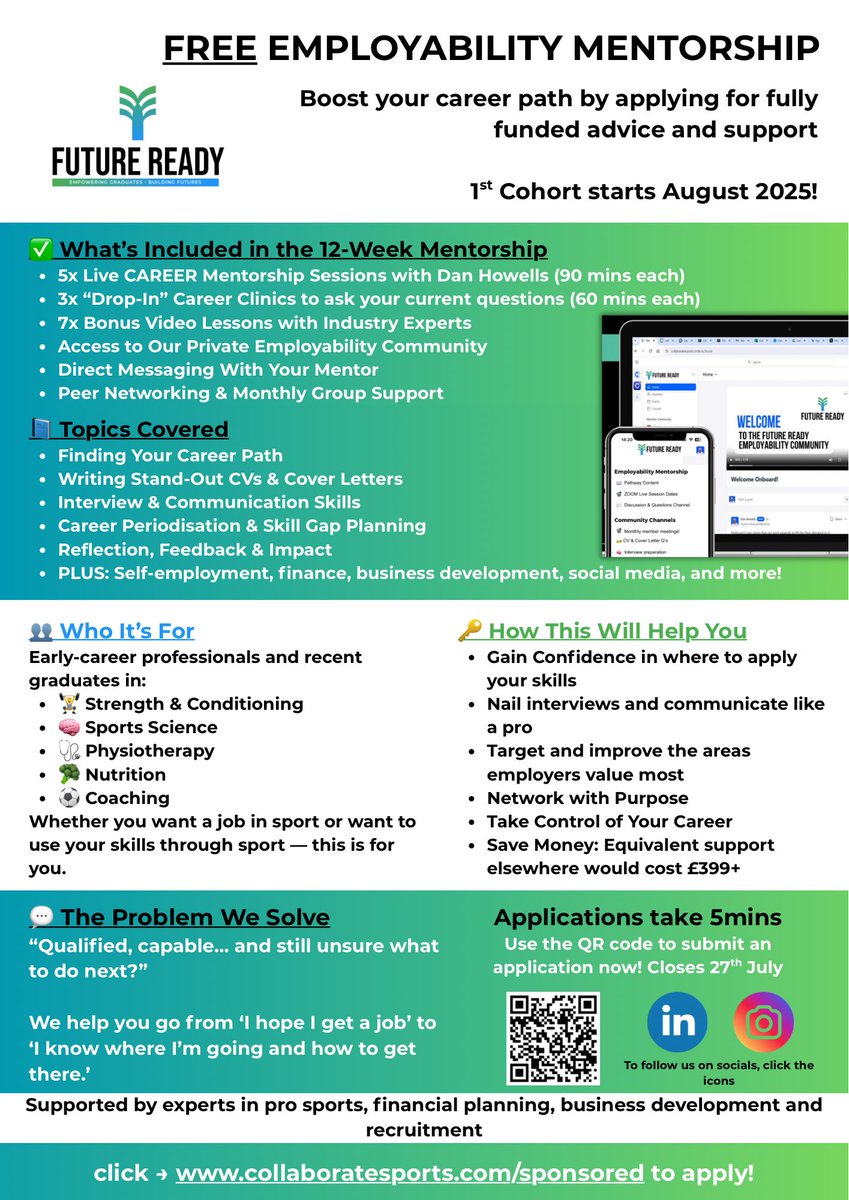 48hrs left to apply

If you’re in need of career and employability support, you have the potential to gain it for free thanks to <a href="/PlayerData/">PlayerData</a> support of our Future Ready initiative 

Apply: collaboratesports.com/sponsored