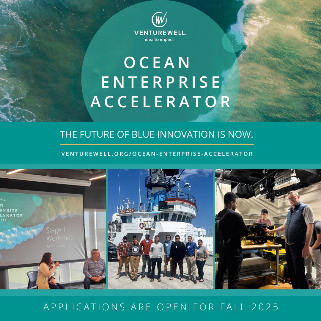 OceanDecadeECOP's tweet image. Applications for the Fall 2025 Ocean Enterprise Accelerator are now open!
Join the Ocean Enterprise Accelerator by @venturewell and help transform the #BlueEconomy 🌎
Deadline: 21 July 2025
More information here: bit.ly/432lJhK