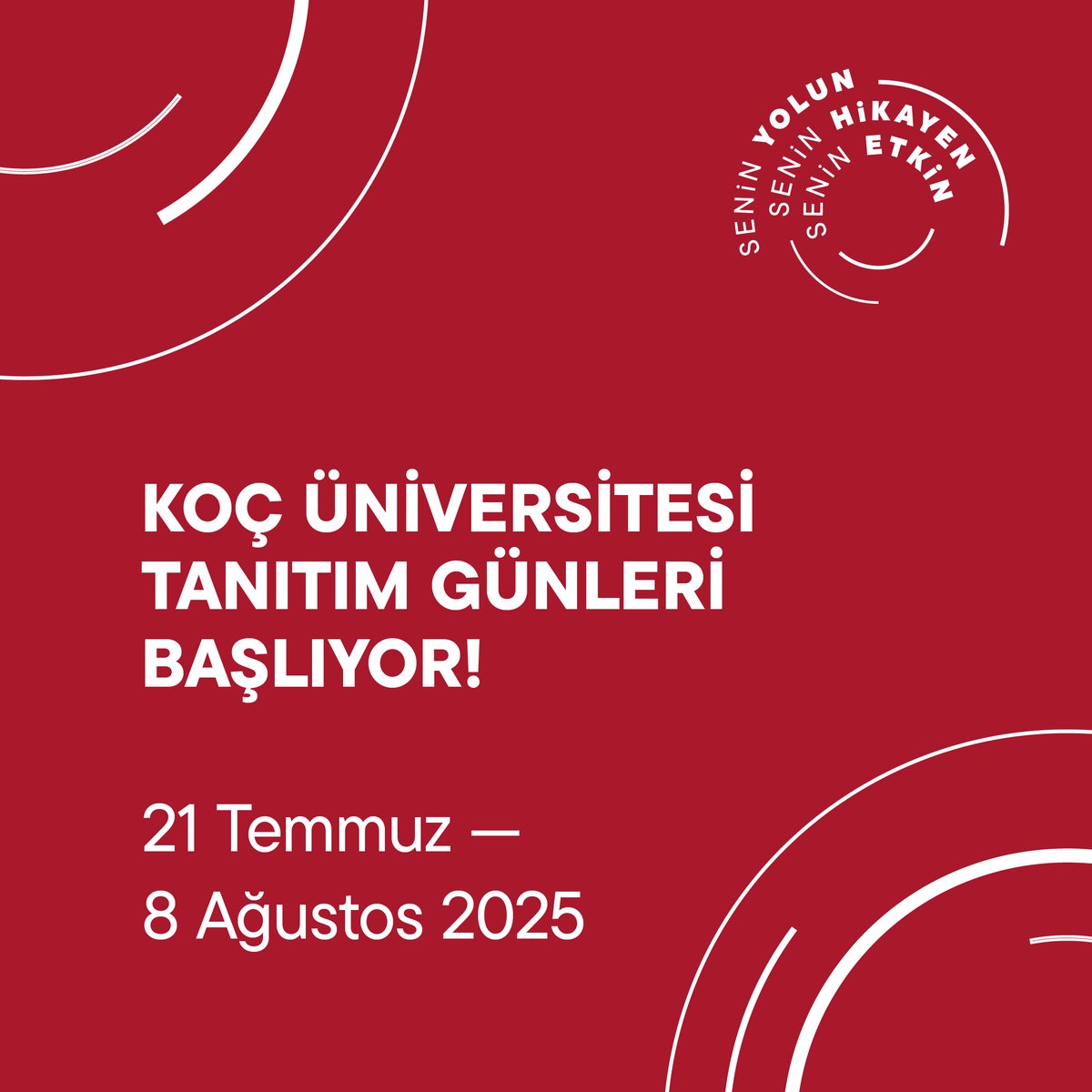 kocuniversity's tweet image. 21 Temmuz – 8 Ağustos tarihleri arasında seni Rumelifeneri Kampüsü’nde ağırlamayı sabırsızlıkla bekliyoruz.
Kampüsün ruhunu hisset, bölümleri yakından tanı, ilham veren hikâyelere tanıklık et…
Detaylar için: adaylar.ku.edu.tr/tanitim-gunler…