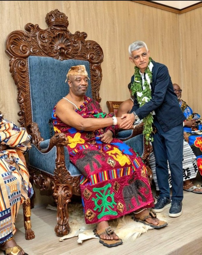 The 'Nyanyra' (Hyssop) garland placed around the neck of <a href="/MayorofLondon/">Mayor of London, Sadiq Khan</a> <a href="/SadiqKhan/">Sadiq Khan</a> and what it represents.
1. Purity - is key to GaDangme Traditional culture and use of 'Nyanyra' is a way of warding off any negative energy aimed at  the mayor.