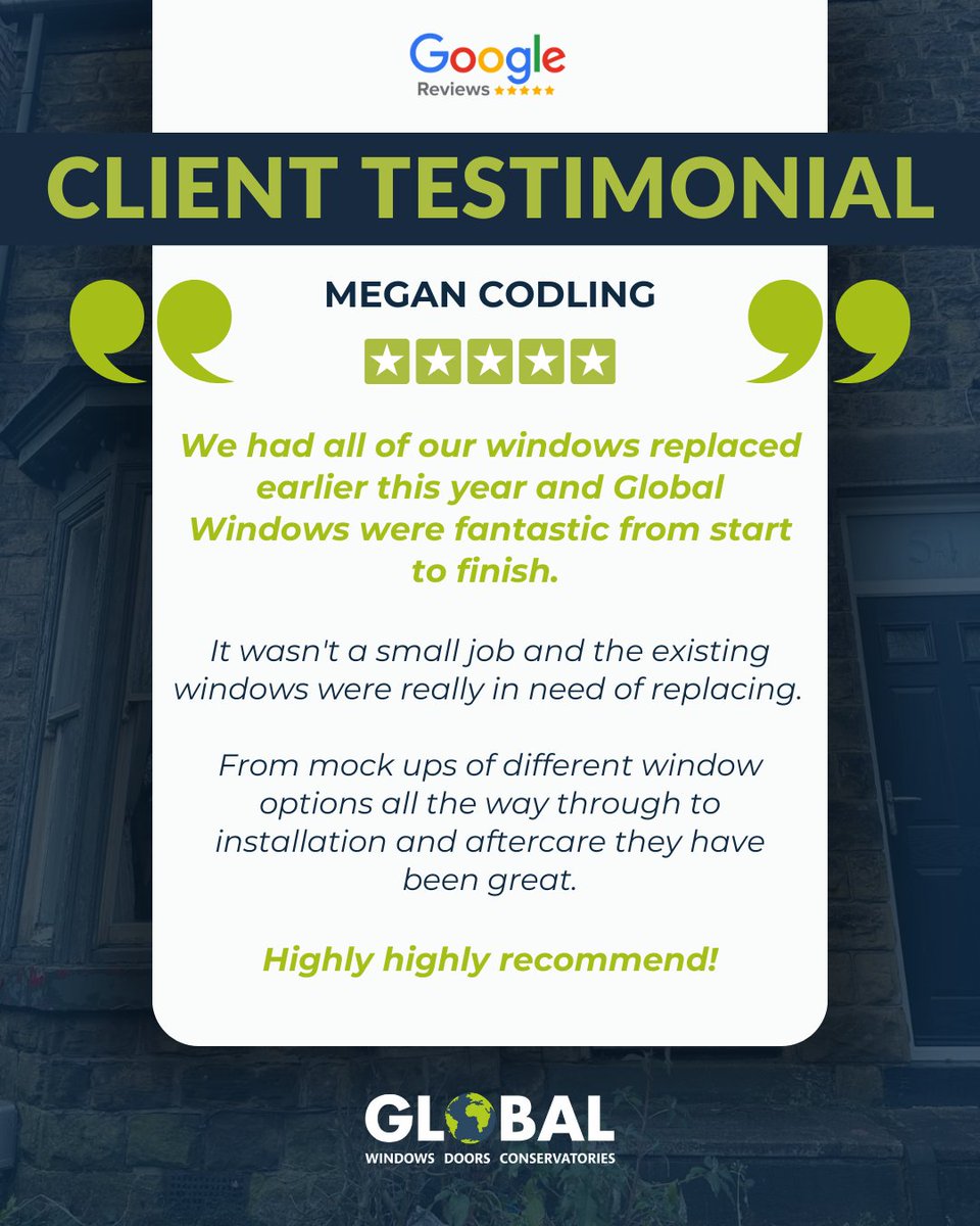 Global Windows (@global_windows) on Twitter photo Thank you, Megan, for your kind words!
It was the Global Windows team's pleasure to elevate your home with a full window refresh 🙌
Got your own home improvement plans?
📞 0114 288 95 95
📧 sales@global-windows.co.uk
#CustomerReview #SuccessStory Thank you, Megan, for your kind words!
It was the Global Windows team's pleasure to elevate your home with a full window refresh 🙌
Got your own home improvement plans?
📞 0114 288 95 95
📧 sales@global-windows.co.uk
#CustomerReview #SuccessStory
