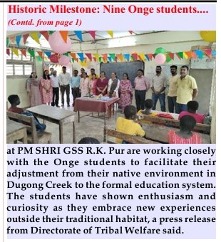 MediaRN_ANI's tweet image. #IslandsDevelopmentAgency
#TribalEducation
#NewAndamans
Historic milestone for the #Onge community. Nine #Onge students from #DugongCreek, Particularly Vulnerable Tribal Group #PVGT community, have made history by securing admission to Class 11 in the #ArtsStream at PM SHRI GSS…