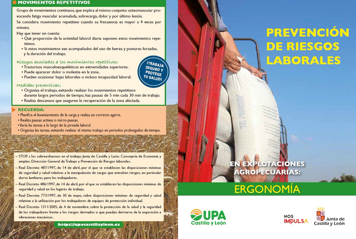 Prevención de riesgos laborales en  el sector agrario de Castilla y León.  Enfocamos nuestro trabajo también en la #ergonomía.  No te pierdas nuestros consejos y nuestro folleto informativo que lo explica todo . Más información en upacastillayleon.es