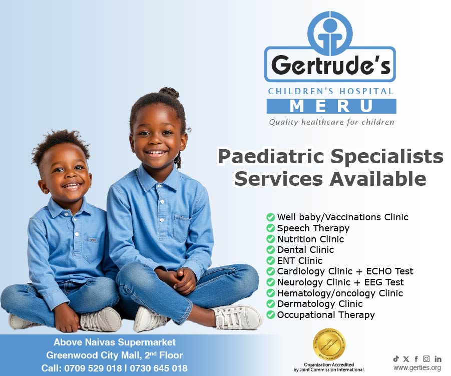 Gertrude's Children's Hospital Meru is your go-to destination for paediatric excellence. Elevate your child's health journey with us! We are at Greenwood City Mall, above Naivas Supermarket. Call 0709529018.