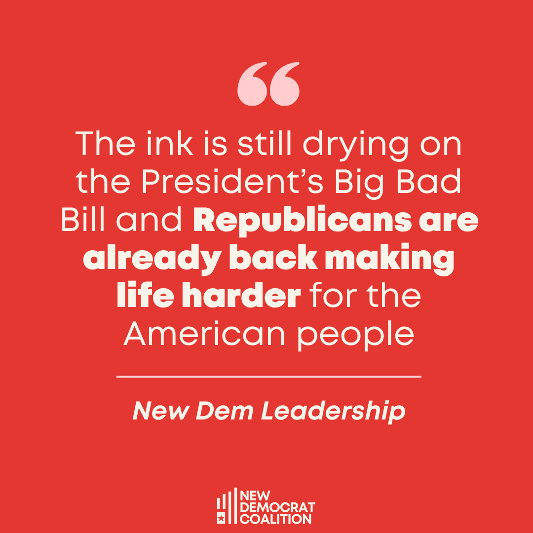 NewDemCoalition's tweet image. Today, New Dems stood united against Trump's legislation to gut funding for public broadcasting & foreign aid.
The $9 billion worth of cuts in this package won’t lower costs or make a dent in the deficit, it will only make life harder for Americans.
We'll keep fighting back.