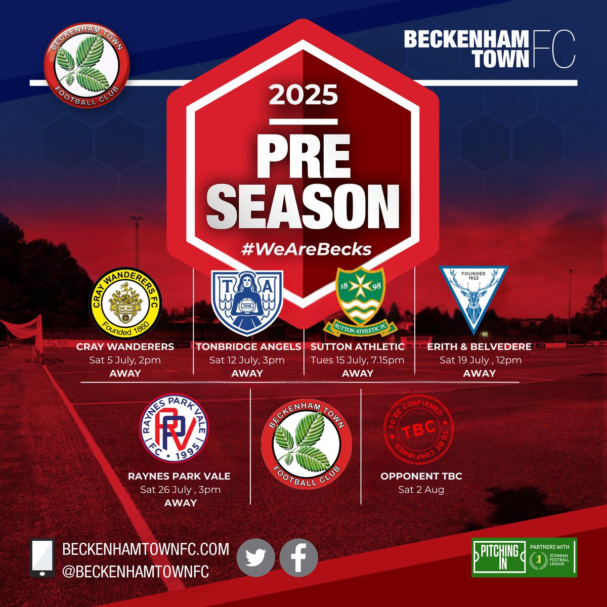 beckenhamtownfc's tweet image. Matchday!
(Bring an umbrella)
🆚️ @EBTheDeres
🕛 12pm
🏆 PSF
🏟 Foxbury Avenue, Chislehurst, BR7 6SD
🎫 Free!