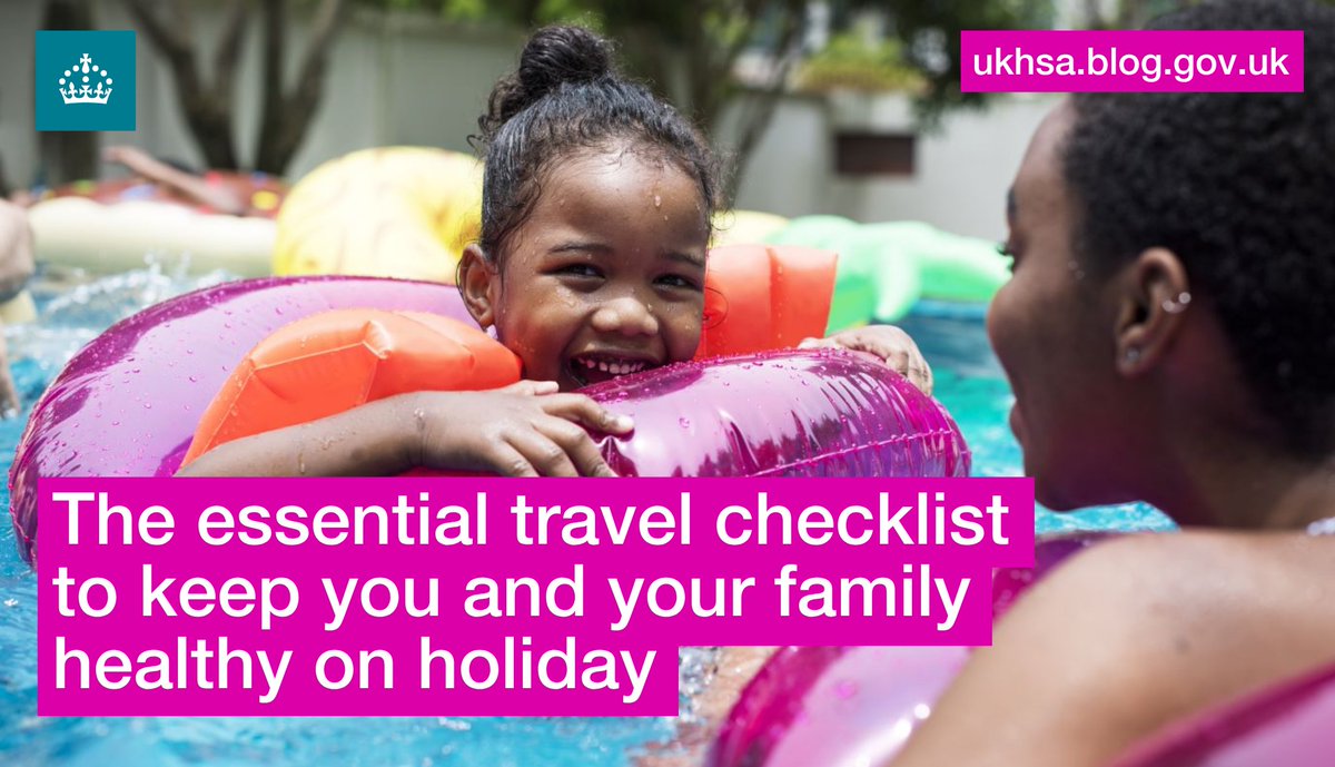UKHSA's tweet photo. Off on an adventure abroad? Whether you’re heading for a bit of sun or a long-awaited hug from mum, our blog post helps you stay well while you #travel. 🧳
🔗 https://t.co/Yl1gPrUWB0 https://t.co/LIl3bRkMpe