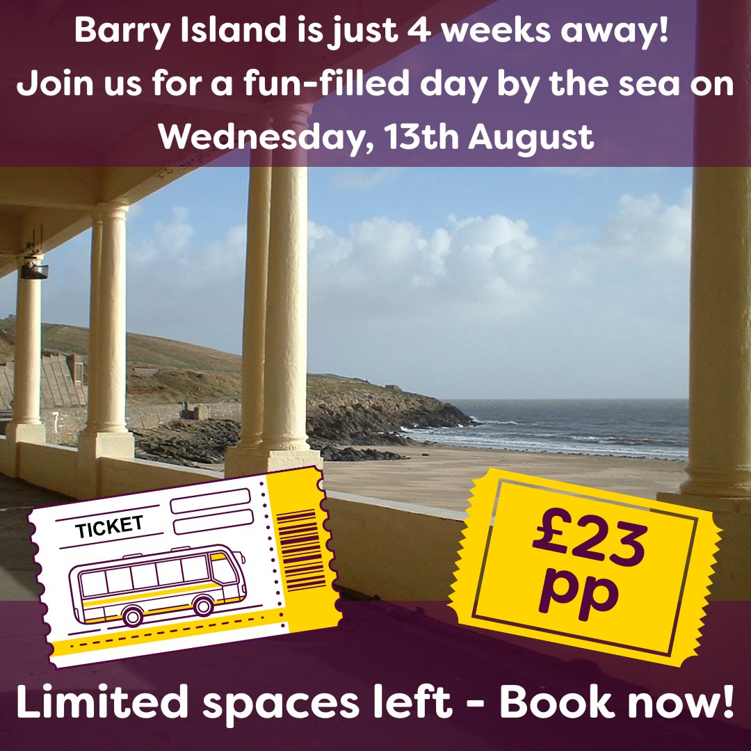 Save the Date!
We’re just a month away from our Barry Island trip! Don’t forget to mark Wednesday, 13th August in your calendars! 
9:00am departure from Independent Living Centre, Smethwick, B66 1JE
Book Now!
#BarryIslandAdventure #IdealForAll #SeasideFun