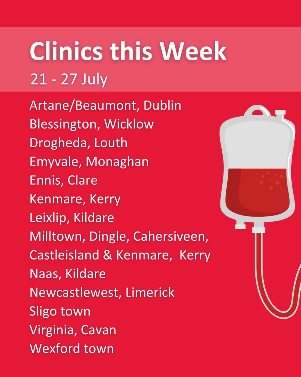 Giveblood_ie's tweet image. Have you given your summer blood donation yet? There are plenty of opportunities this week!
An bhfuil do dheonachán fola samhraidh tugtha agat fós? Tá neart deiseanna ann an tseachtain seo! giveblood.info/Clinics
#GiveBlood #SaveLives #WeCountOnYou