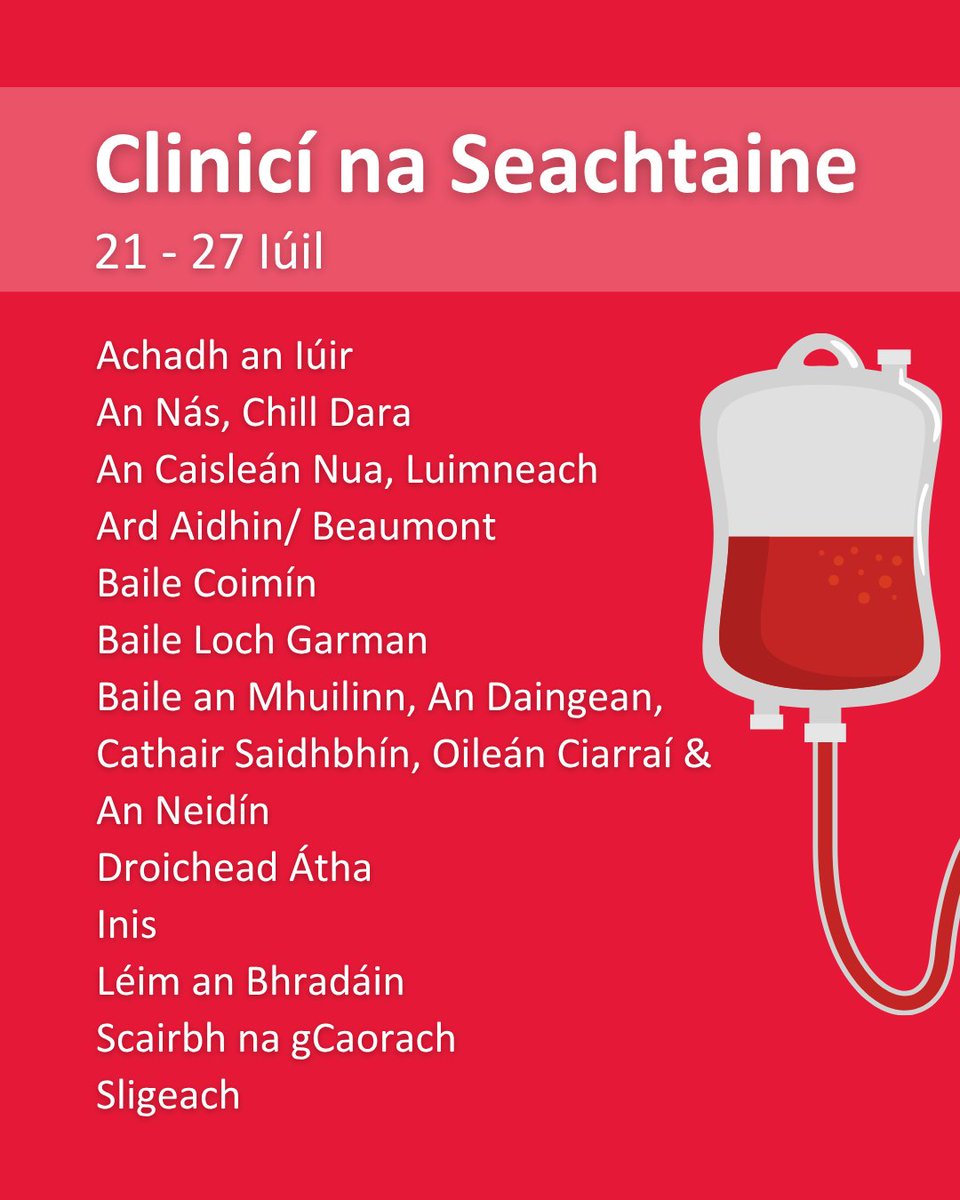 Giveblood_ie's tweet image. Have you given your summer blood donation yet? There are plenty of opportunities this week!
An bhfuil do dheonachán fola samhraidh tugtha agat fós? Tá neart deiseanna ann an tseachtain seo! giveblood.info/Clinics
#GiveBlood #SaveLives #WeCountOnYou
