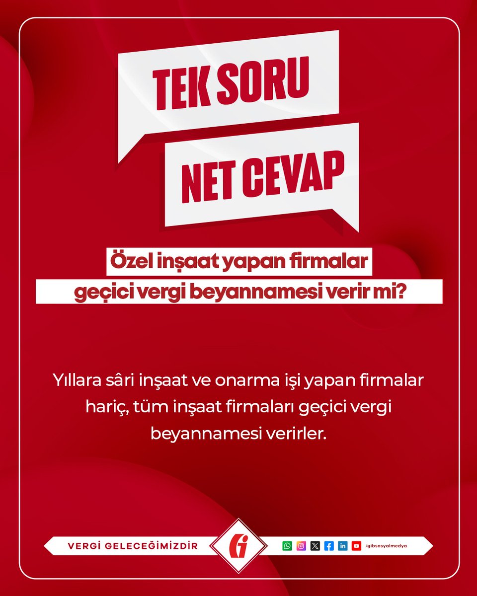 🎯 #TekSoruNetCevap

Geçici Vergi’ye ilişkin sıkça sorulan sorular ve cevaplarına sitemizden (gib.gov.tr) ulaşabilirsiniz.

gib.gov.tr/yardim-ve-kayn…

#GİB #VergiGeleceğimizdir