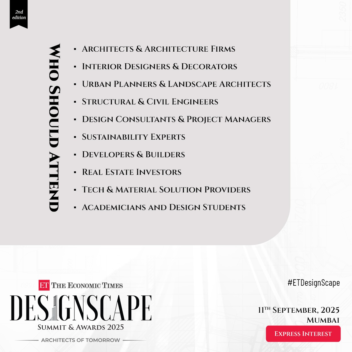 Realty_Et's tweet photo. Join an elite gathering of professionals, pioneers, and future-makers driving innovation in the built environment at the ET DesignScape 2025 Summit.

🔗 Register now: https://t.co/Srnmsjl0KU

#ETDesignScape #DesignSummit #Architecture #InteriorDesign #InnovationInDesign #ETRealty https://t.co/BPjvJJcaDs