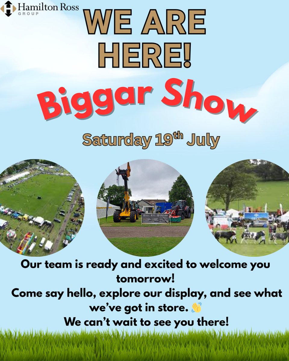🎉 Join us at Biggar Show – Saturday 19th July! 🚜
We’re all set up and ready to go – come say hi, check out our display, and see what we’ve got in store!
📍 Find us on the showground – we can’t wait to see you there! 👋
 #BiggarShow2025 #Valtra #OnDisplay