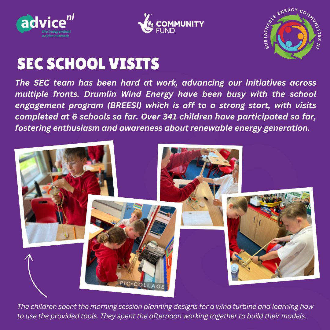 AdviceNI's tweet image. May–June #SustainableEnergyCommunities NI update. Our SEC team &amp;amp; partners have been hard at work!
🔹 School visits with @drumlins (BREESI)
🔹 Study tour to ATU Sligo
🔹 Celebrating 10 years of SEC at @SEAI_ie’s National Gathering
More updates coming soon! #ClimateAction #SEC