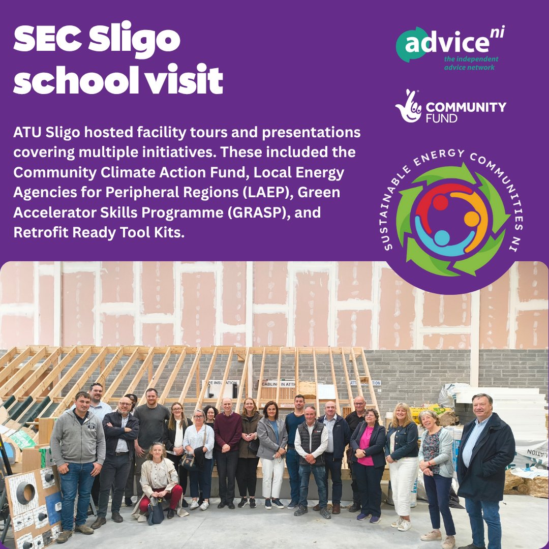 AdviceNI's tweet image. May–June #SustainableEnergyCommunities NI update. Our SEC team &amp;amp; partners have been hard at work!
🔹 School visits with @drumlins (BREESI)
🔹 Study tour to ATU Sligo
🔹 Celebrating 10 years of SEC at @SEAI_ie’s National Gathering
More updates coming soon! #ClimateAction #SEC