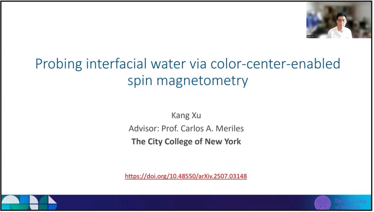 global_nmr's tweet image. What happens to water at the nanoscale interface between diamond and fluorinated oil?Kang Xu uses NV-NMR spin magnetometry to track ¹H & ¹⁹F diffusion near diamond surfaces, revealing fast water motion and slow interfacial reorganization.
globalnmr.org/probing-interf…
#GlobalnmrOC2025