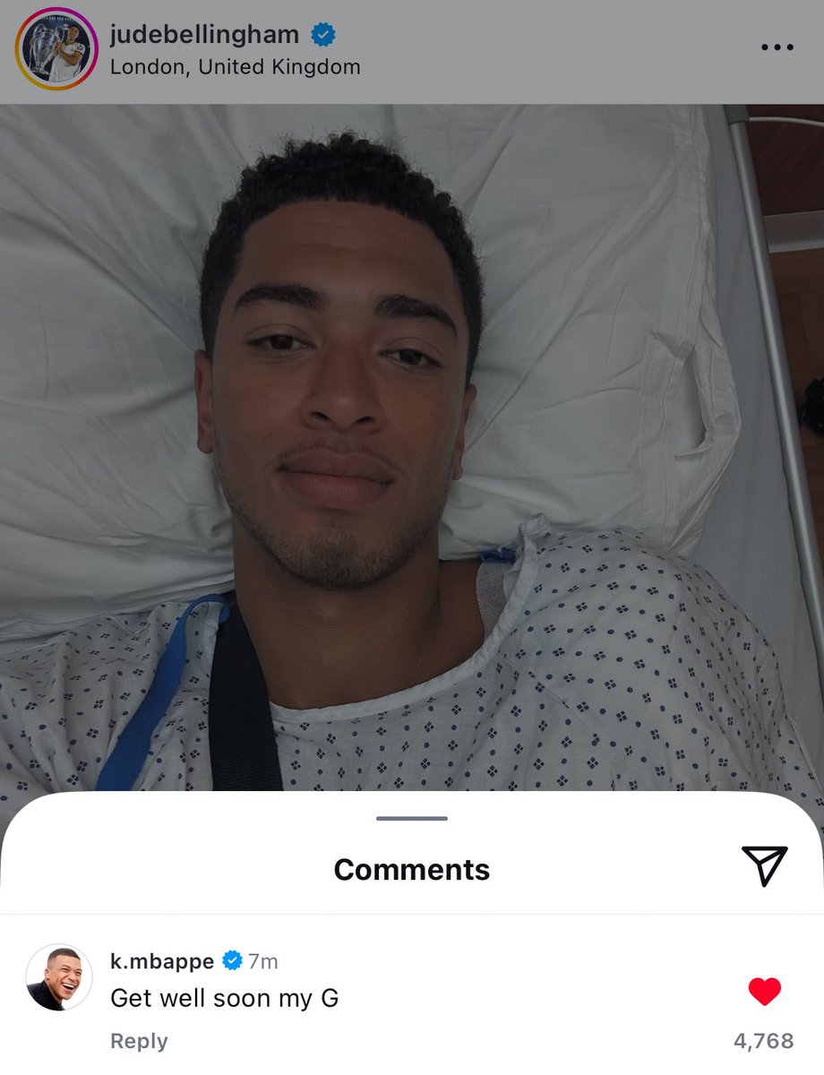 kyliancore's tweet image. Kylian under Jude’s recovery post: “Get well soon my G” pleaseeeeee 🥹🤍