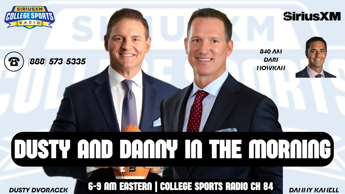 rbalick's tweet image. Dusty and Danny in the Morning is LIVE on @SXMCollege 84!!

@DustyDvoracek &amp;amp; @dannykanell recap SEC Media Days, preview next week&apos;s ACC and Big Ten Media Days and SO MUCH MORE!!!!

840 @ESPNDari