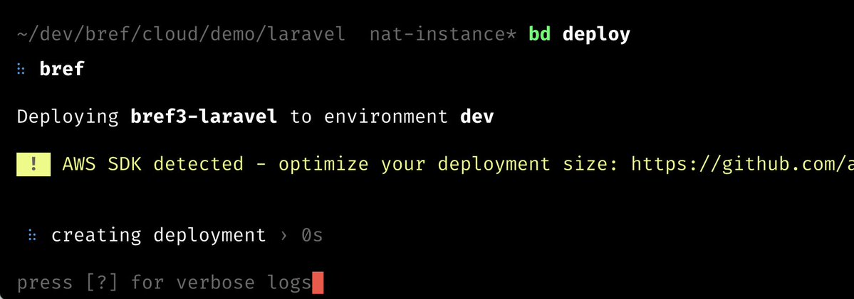 matthieunapoli's tweet image. The `bref deploy` CLI will now suggest optimizing your deployment size when using the AWS or Google SDK.
Thanks to a tweak in composer.json their size can be drastically reduced.
Link for AWS SDK: github.com/aws/aws-sdk-ph…
For Google SDK: github.com/googleapis/goo…