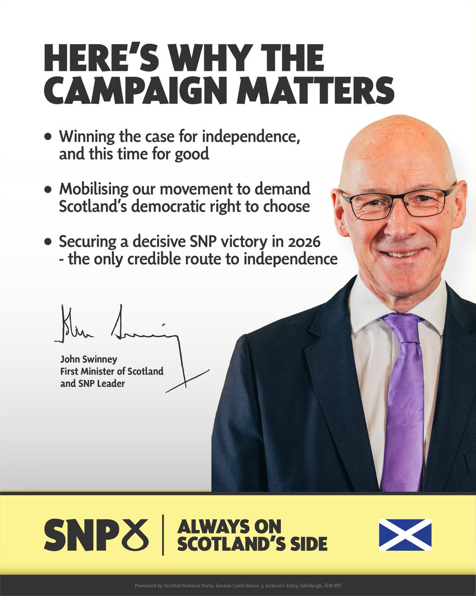 theSNP's tweet image. Scotland is a nation, and must have the right to decide our own future. 🏴
That’s why we’re putting independence front and centre of our campaign in 2026. 👇
