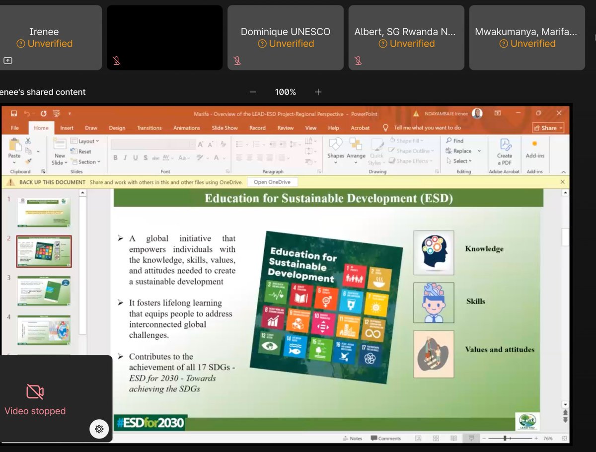 REBRwanda's tweet image. Today, REB joined education leaders in a virtual briefing workshop under the LEAD-ESD Project a @UNESCO_EastAfrica initiative with Kenyatta University. The workshop centered on goal to empower educators &amp;amp; institutions to integrate #ESD &amp;amp; #SDG4_7 into teaching,leadership &amp;amp; policy.