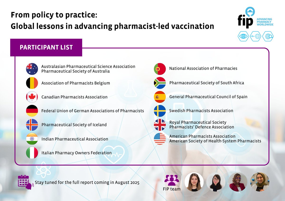 FIP_org's tweet image. FIP convened an insight board in June gathering global representatives across various stages of pharmacy-based vaccination (PBV) implementation. The session captured insights into legislative triggers, barriers, enabling factors & influential stakeholder dynamics in PBV.