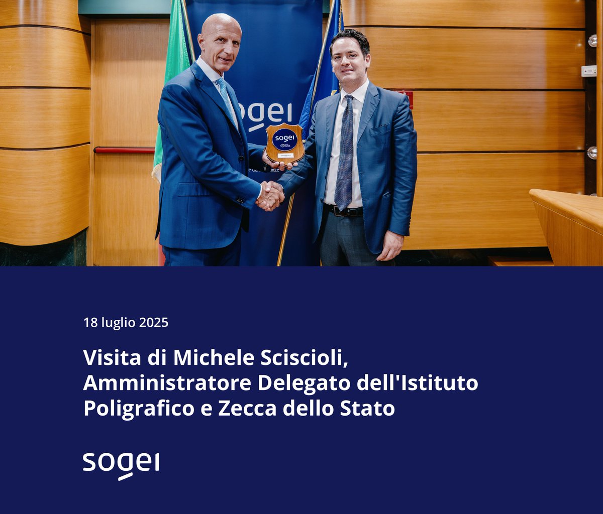 Oggi abbiamo accolto in #Sogei Michele Sciscioli, recentemente nominato alla guida dell’ <a href="/IPZS/">Poligrafico e Zecca</a>,  in visita istituzionale.   

L'incontro ha evidenziato l'importanza di una stretta collaborazione tra le due realtà.   

👉 sogei.it/it/sogei-homep…

<a href="/MEF_GOV/">MEF</a>