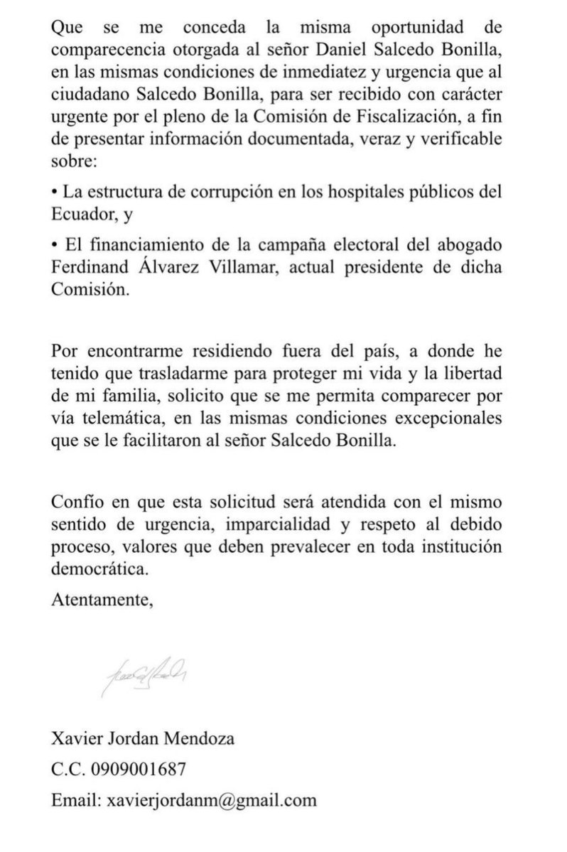 ‼️#URGENTE
Tras comparecencia de Daniel Salcedo en la Comisión de Fiscalización, Xavier Jordán, quién fue mencionado por Salcedo, solicitó a la mesa legislativa ser recibido aseguró tener información "documentada y verificable sobre la corrupción hospitalaria" y el financiamiento