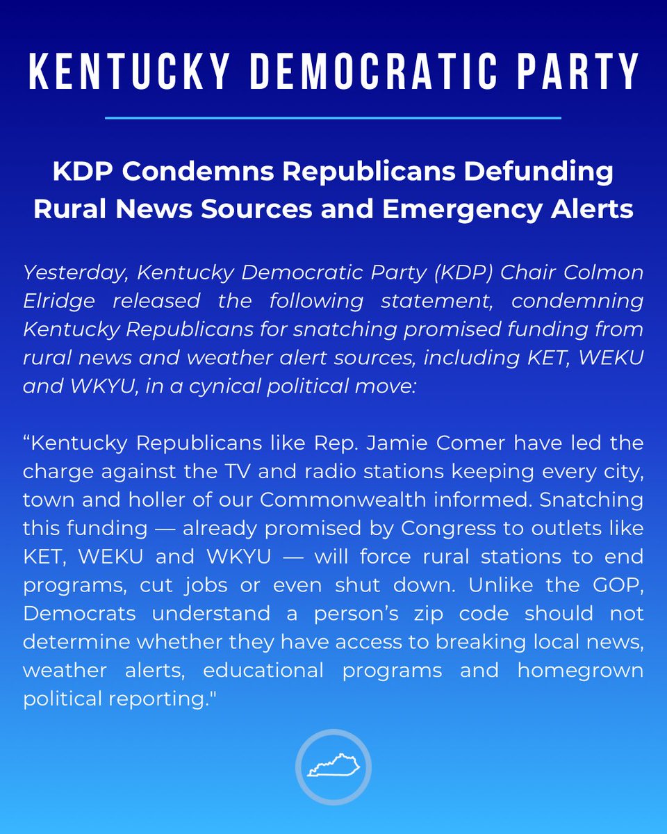 KyDems's tweet image. KDP Condemns Republicans Defunding Rural News Sources and Emergency Alerts