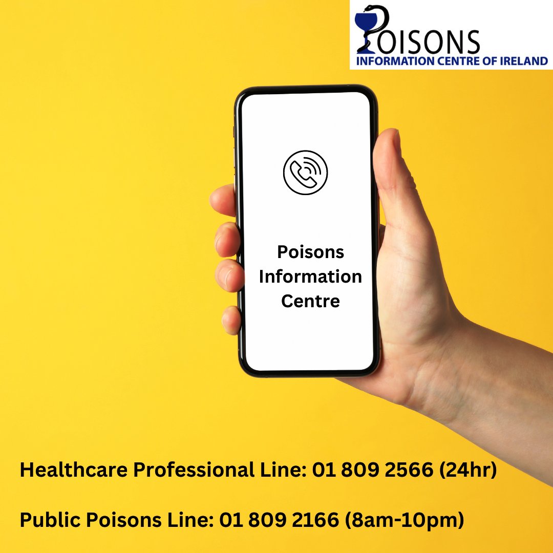 IrelandNpic's tweet image. This weekend the National Poisons Information Centre at Beaumont Hospital is available to give advice on the management of poisoning.
Healthcare Professional Line: 01 809 2566 (24hr)
Public Poisons Line: 01 809 2166 (8am to 10pm daily)