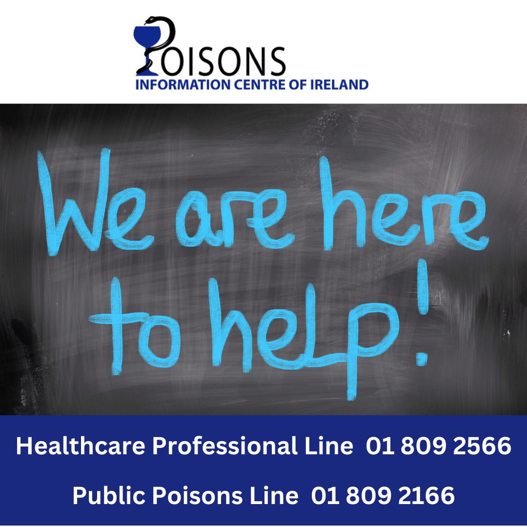 IrelandNpic's tweet image. This weekend the National Poisons Information Centre at Beaumont Hospital is available to give advice on the management of poisoning.
Healthcare Professional Line: 01 809 2566 (24hr) Public Poisons Line: 01 809 2166 (8am to 10pm daily)
