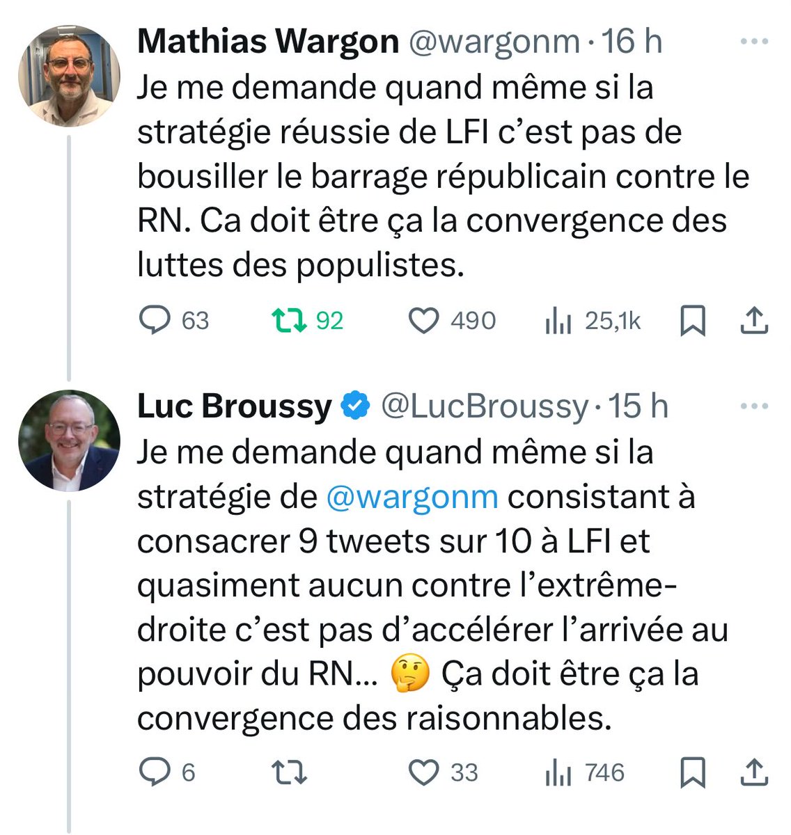 Mathias Wargon (@wargonm) on Twitter photo Je fais un tweet contre LFI et sur le barrage au RN. Qui vient me dire que je tweete trop contre les antisemites de LFI? <a href="/LucBroussy/">Luc Broussy</a> le porte flingue de <a href="/faureolivier/">Olivier Faure</a> . Le PS est le croupion de LFI. C’est moi qui soutient l’ED ou ceux qui rendent la gauche repoussante? Je fais un tweet contre LFI et sur le barrage au RN. Qui vient me dire que je tweete trop contre les antisemites de LFI? <a href="/LucBroussy/">Luc Broussy</a> le porte flingue de <a href="/faureolivier/">Olivier Faure</a> . Le PS est le croupion de LFI. C’est moi qui soutient l’ED ou ceux qui rendent la gauche repoussante?