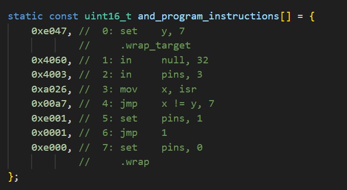 DragonBallEZ's tweet image. ラズピコのPIO、アセンブラで分かりにくい、、😅

どーせロジックICの自作CPUみたいなのだから、バイナリにして配列にぶっこんだ方がソースも分かれなくていいんじゃね？ってやってみたw🤔 #本当のプログラマ