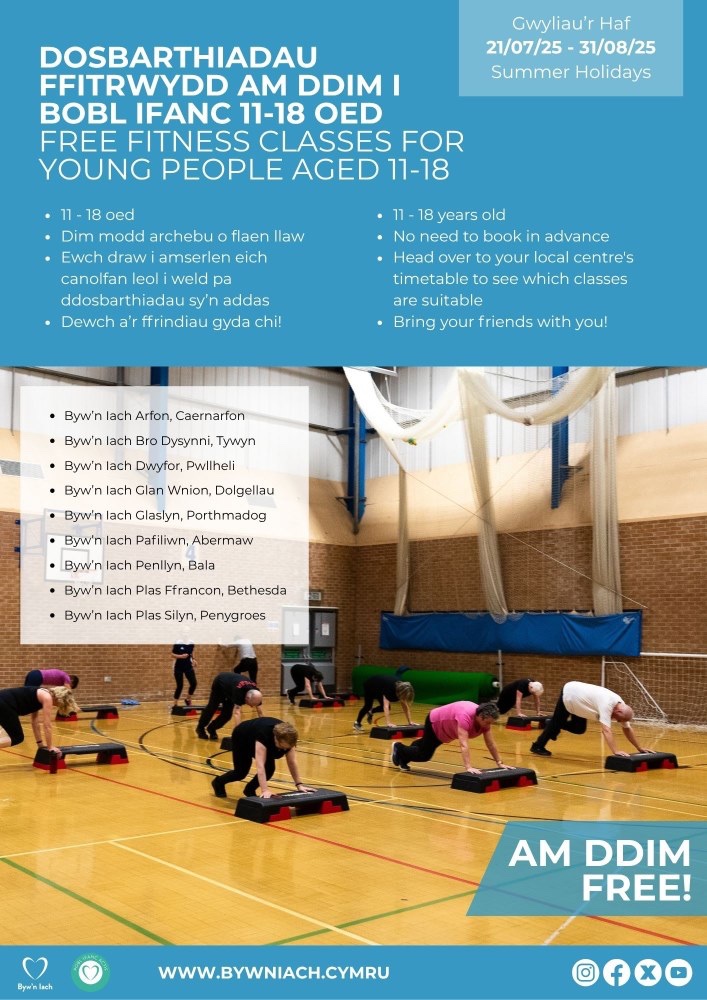 Dosbarthiadau Ffitrwydd Am Ddim i bobl ifanc 11-18 Oed 

Free Fitness Classes for Young people aged 11-18 

#KeepFit #Fitness
