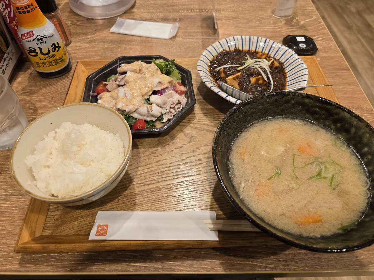 あ、今日の天王寺ランチ。麻婆豆腐と豚しゃぶサラダ定食。味噌汁じゃなくて豚汁なのが最高すぎた。

で。お会計終わって出ていく時に「ご馳走様です……おいしかったです」って言っちゃったのね。これ完全に、のすけさんの影響。TikTok見まくってるから刷り込まれた。