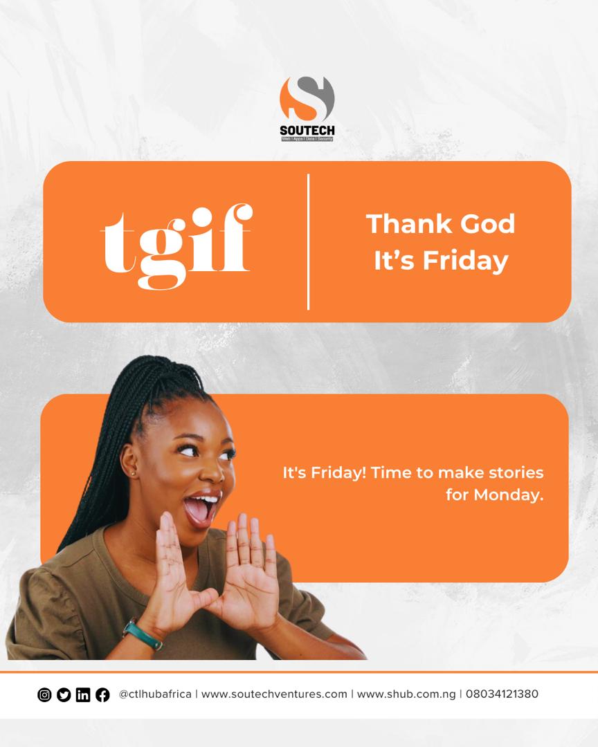 ctlhubafrica's tweet image. TGIF 🎉 Time to turn the weekend into stories worth telling on Monday. Let’s go! #TGIF #WeekendVibes #SOUTECH