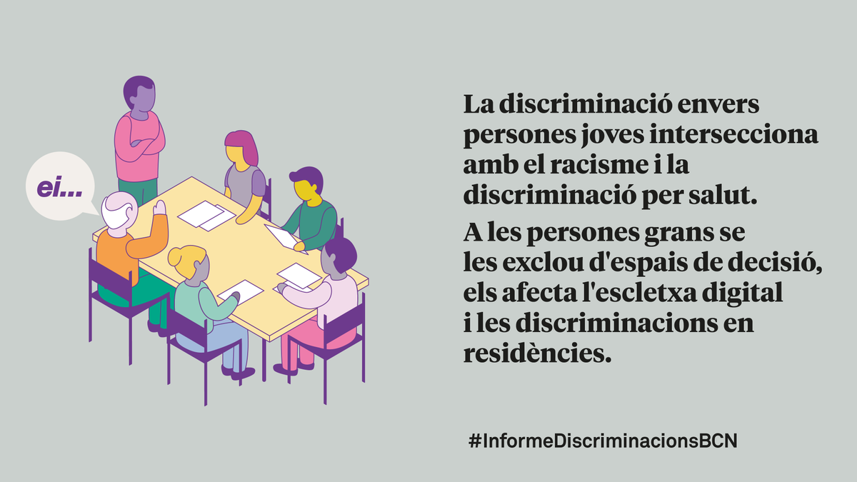 🔴Ja disponible l'#InformeDiscriminacionsBCN, en el qual hem participat aportant dades d'adultocentrisme

🤓A l'informe hi podreu llegir com opera l'eix d'edat en la discriminació i com es relaciona amb les altres discriminacions 👉 tuit.cat/28sQM
