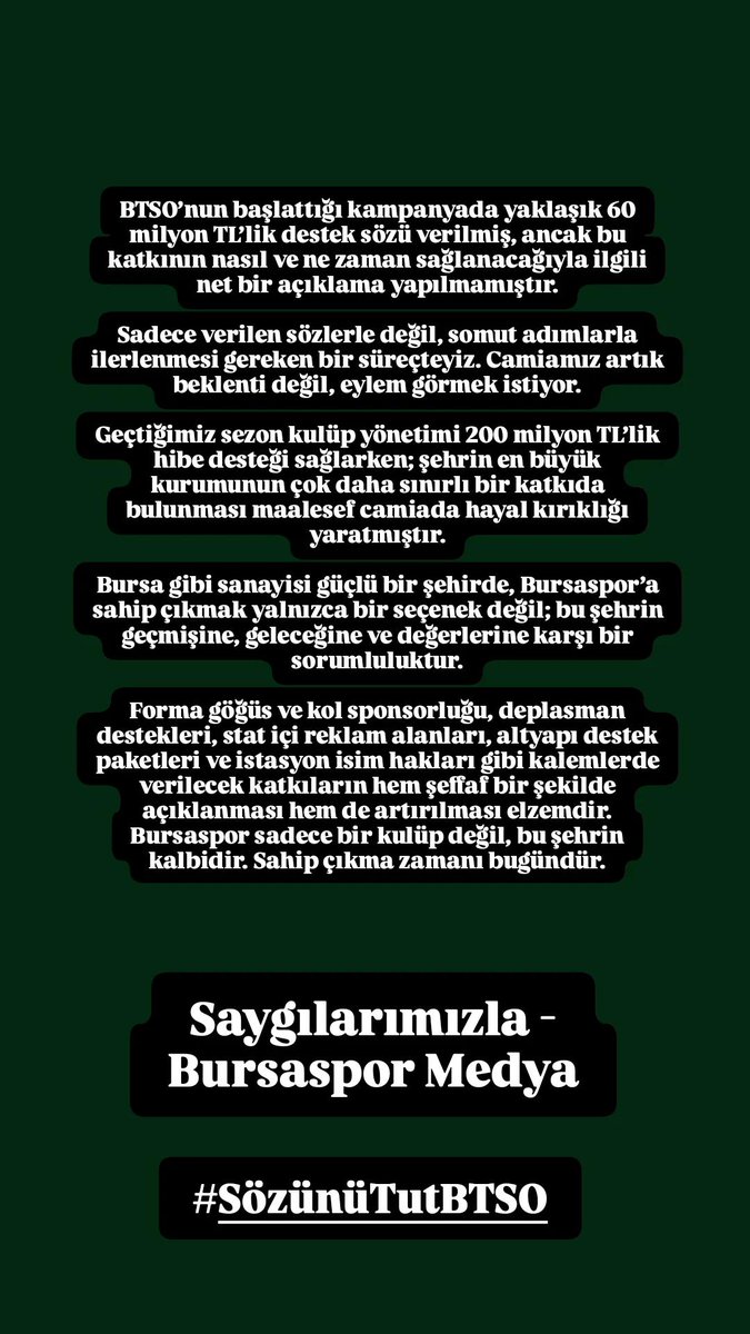 Bursaspor Medya (@bsmedya) on Twitter photo Camiamız artık beklenti değil, eylem görmek istiyor! 
Sözünü Tut İbrahim Burkay! 
#SözünüTutBTSO Camiamız artık beklenti değil, eylem görmek istiyor! 
Sözünü Tut İbrahim Burkay! 
#SözünüTutBTSO