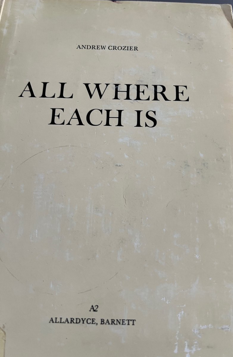 ianduhig's tweet image. The poem 'Omni' in my book 'An Arbitrary Light Bulb' published last year mentions the 'library' on 36 buses for which riders bring and borrow books. Just back from one where I found this by Andrew Crozier from 1967, gathering several of his volumes and newer work.