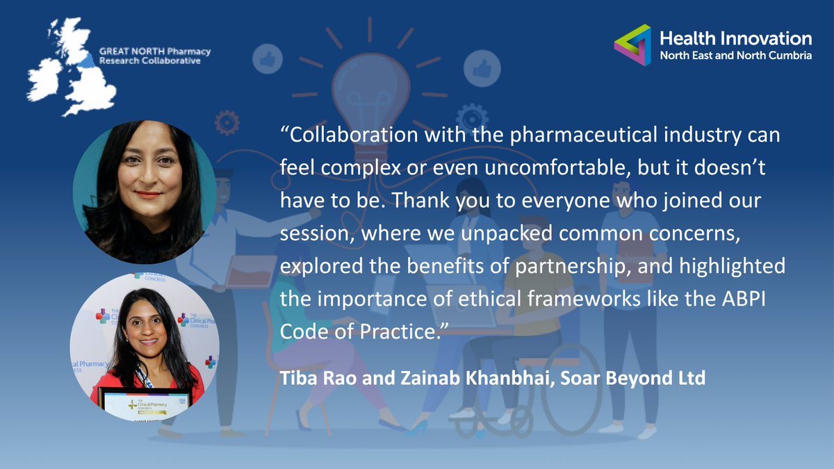 Great North Pharmacy Research Collaborative (@gtnorthpharmres) on Twitter photo Collaboration with industry can improve patient outcomes.
Up next, Tiba Rao and <a href="/zainab_khanbhai/">Zainab Khanbhai</a> of Soar Beyond Ltd share best practice case studies in pharma partnerships. Collaboration with industry can improve patient outcomes.
Up next, Tiba Rao and <a href="/zainab_khanbhai/">Zainab Khanbhai</a> of Soar Beyond Ltd share best practice case studies in pharma partnerships.