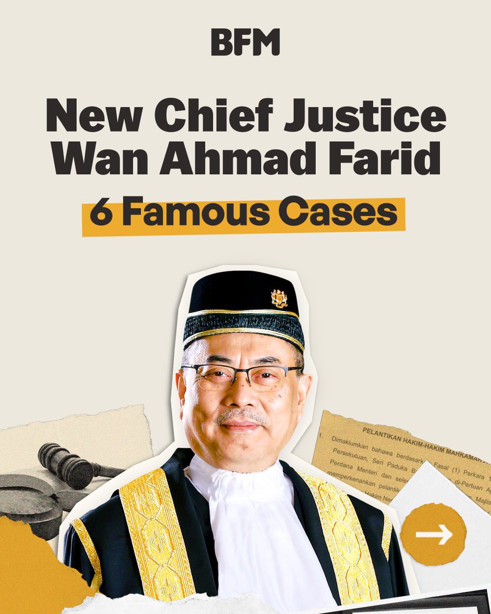 📍🟡 "The public perception of the independence of the judiciary should not be put in doubt. An independent judiciary is a precious gift to any society. Once it is lost, anarchy reigns.” - Datuk Wan Ahmad Farid Wan Salleh

62-year-old Datuk Wan Ahmad Farid was appointed as the