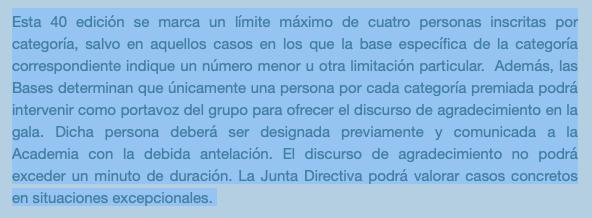 holychoya's tweet image. Las nuevas bases de los Goya tienen aciertos (prods ejecutivos pueden ser candidatos, topar las tasas de festis de cortos) pero la limitación a solo una persona de los discursos de ganadores es un despropósito contra la naturaleza colectiva del cine. premiosgoya.com/40-edicion/art…