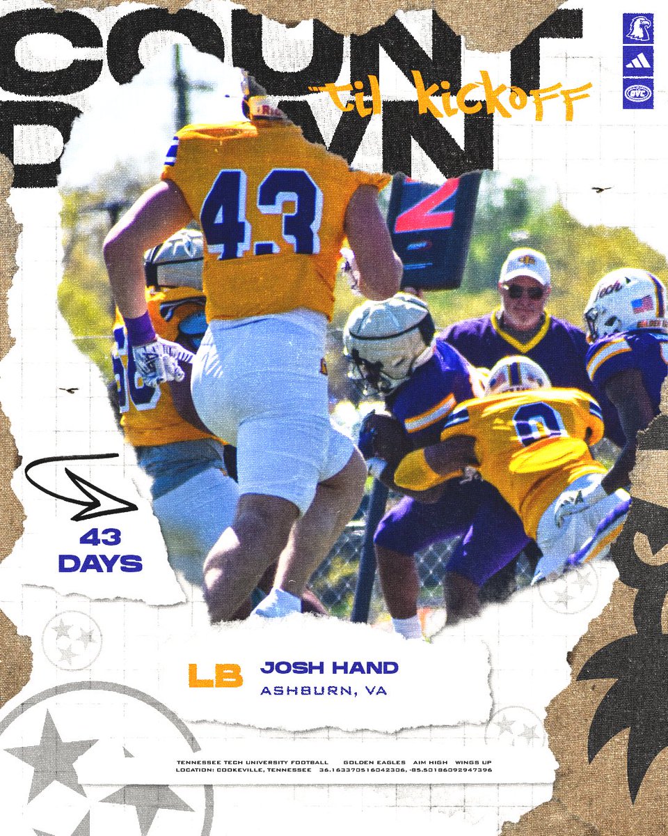 TNTechFootball's tweet image. 🚨COUNTDOWN TO KICKOFF🚨
4️⃣3️⃣ days…
#AimHigh | #WingsUp