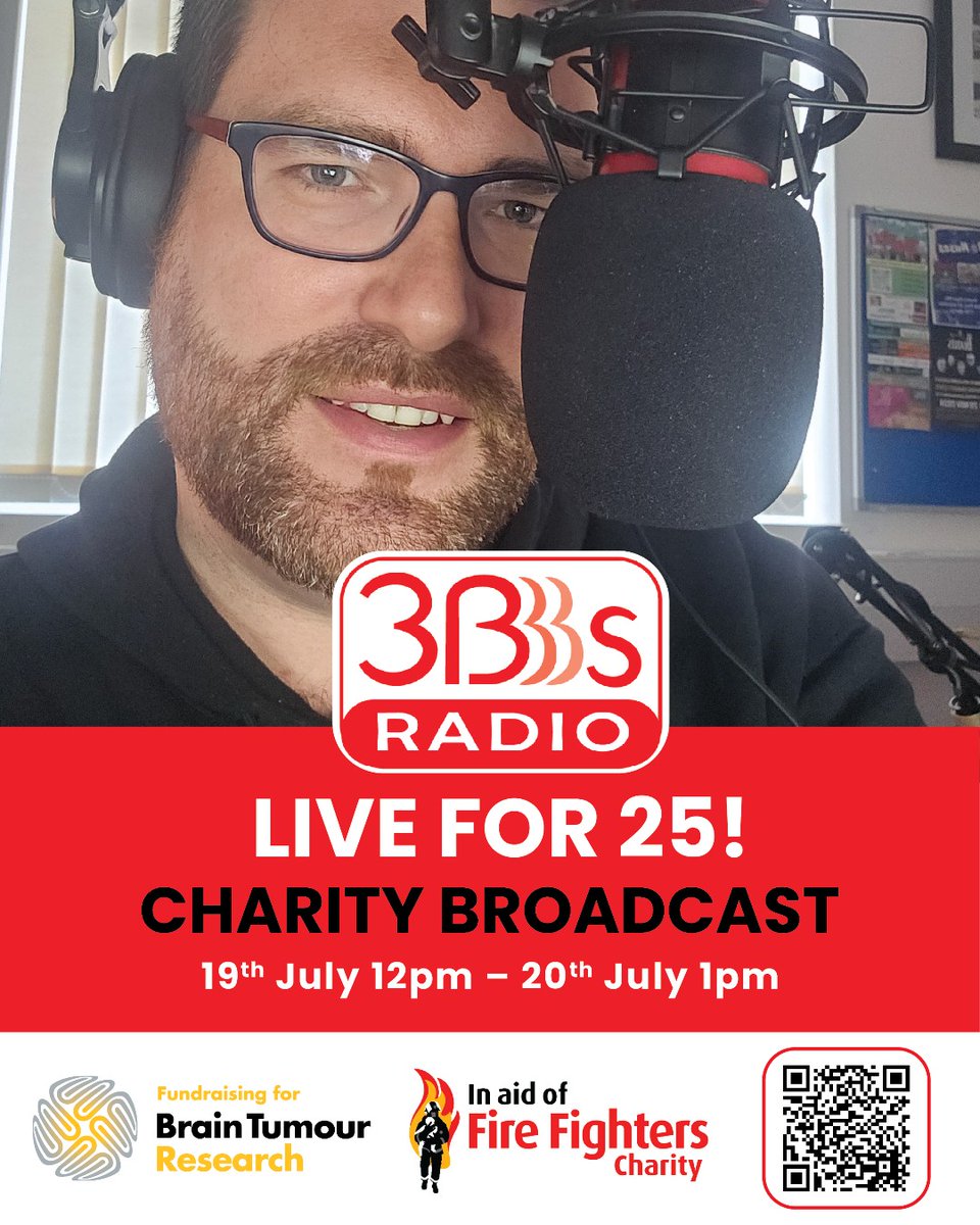braintumourrsch's tweet image. Radio presenter AJ will be broadcasting for 25 hours starting tomorrow, Saturday 19th July at noon on @3BSRadio (Radio for Buckingham, Bicester, Brackley and Beyond!).
He’s raising money for two great causes, Brain Tumour Research and the Fire Fighters Charity.
Armed with…