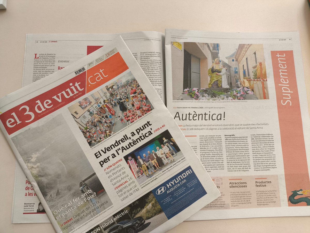 Ricard Vinyals (@ricardvinyals) on Twitter photo MONOGRÀFIC SOBRE LA FESTA MAJOR DEL VENDRELL I L'edició en paper d'<a href="/el3devuit/">el3devuit</a> d'avui publica 16 pàgines especials dedicades a la festa major del Vendrell, la qual tindrà lloc entre els dies 25 i 28 de juliol. Ja és als quioscs del municipi i la resta del Penedès <a href="/fmelvendrell/">Santa Anna - Festa Major del Vendrell</a> MONOGRÀFIC SOBRE LA FESTA MAJOR DEL VENDRELL I L'edició en paper d'<a href="/el3devuit/">el3devuit</a> d'avui publica 16 pàgines especials dedicades a la festa major del Vendrell, la qual tindrà lloc entre els dies 25 i 28 de juliol. Ja és als quioscs del municipi i la resta del Penedès <a href="/fmelvendrell/">Santa Anna - Festa Major del Vendrell</a>