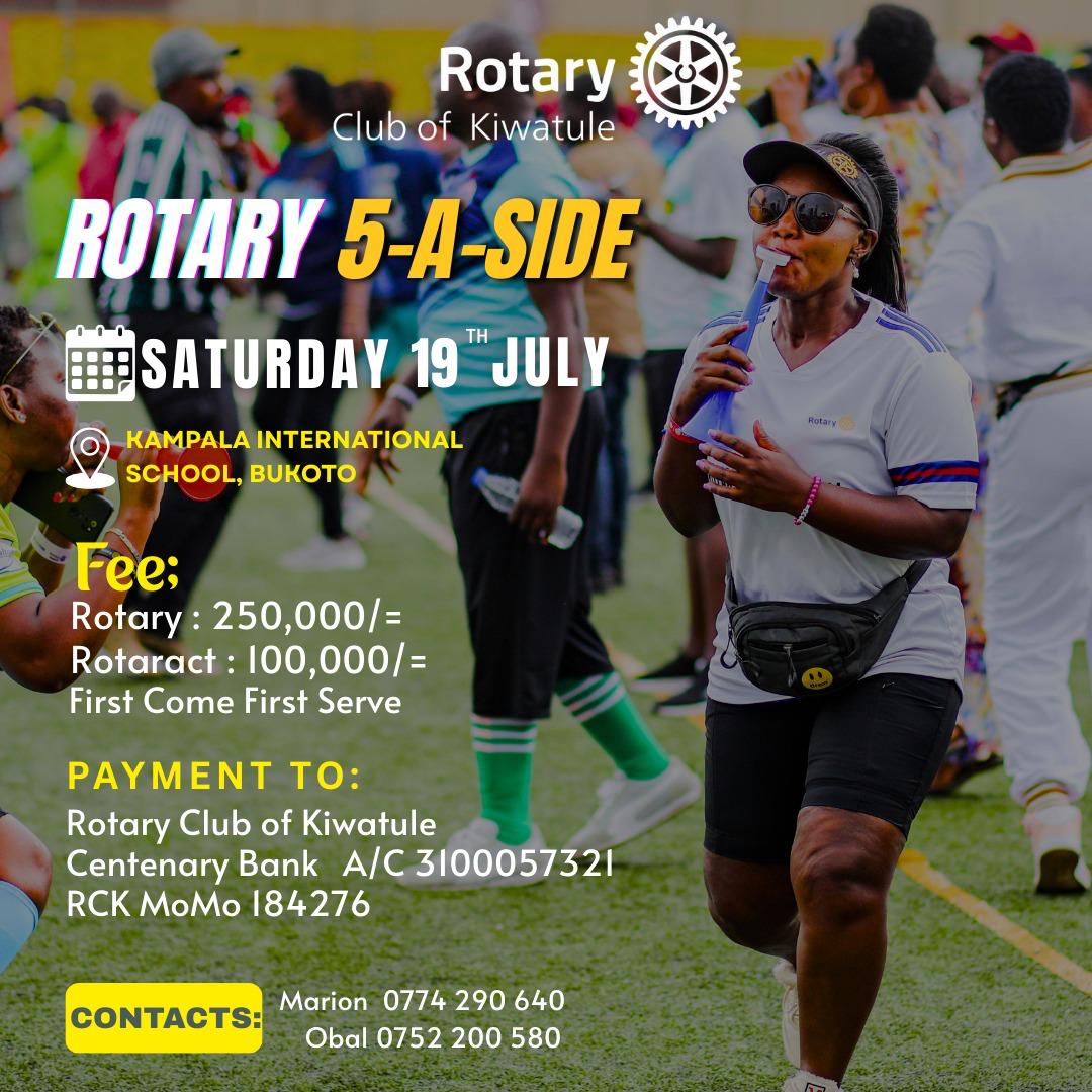 Rotary Club of Kiwatule (@rotarykiwatule) on Twitter photo Ladies and gentlemen Group B for #Rotary5Aside #RCKiwatule is:
RC Kololo 
RC Muyenga Tankhill
RC Kampala Lifestars
Let's all be there for the great cause Ladies and gentlemen Group B for #Rotary5Aside #RCKiwatule is:
RC Kololo 
RC Muyenga Tankhill
RC Kampala Lifestars
Let's all be there for the great cause