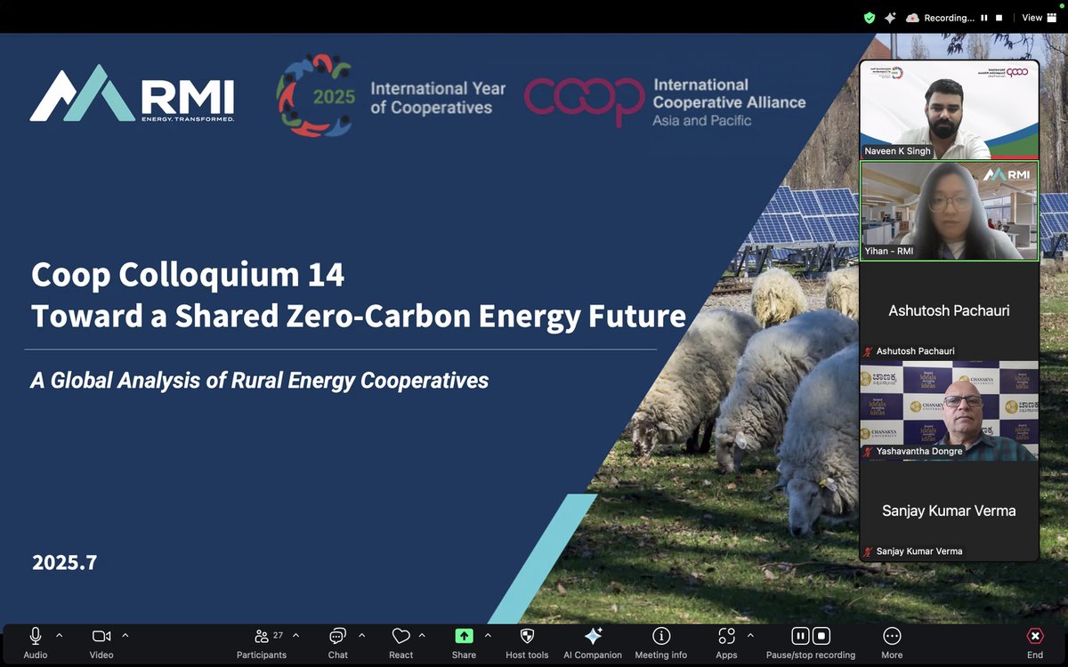 ICAAPAC's tweet image. 🌱 At #CoopColloquium14, we explored how rural energy #cooperatives can power a just, zero-carbon future.

Insights from RMI’s Yihan Hao &amp;amp; Dr Jun Li spotlighted global case studies, policy enablers &amp;amp; youth’s role in climate action.

📅 Next session: 19 Aug
#Coops4Climate