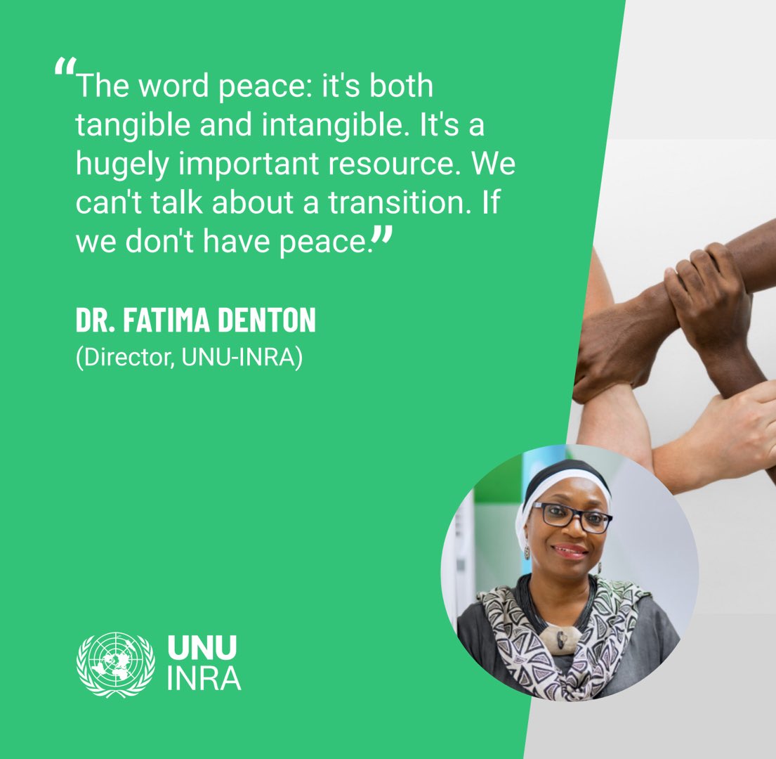 UNUINRA's tweet image. "The word peace: it's both tangible and intangible. It's a hugely important resource. We can't talk about transition if don't have peace!"
Dr.@Fatima_Denton (Director, UNU-INRA)
#EnergyTransition #JustTransition